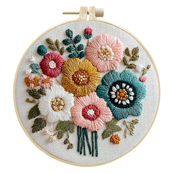 ZJNGJC Flower Embroidery Craft Kit – Complete DIY Set for Beginners with Hoop, Threads, Needles, Pre-Printed Fabric & Guide, Handmade Art for Wall Decor & Unique Holiday Gifts, A