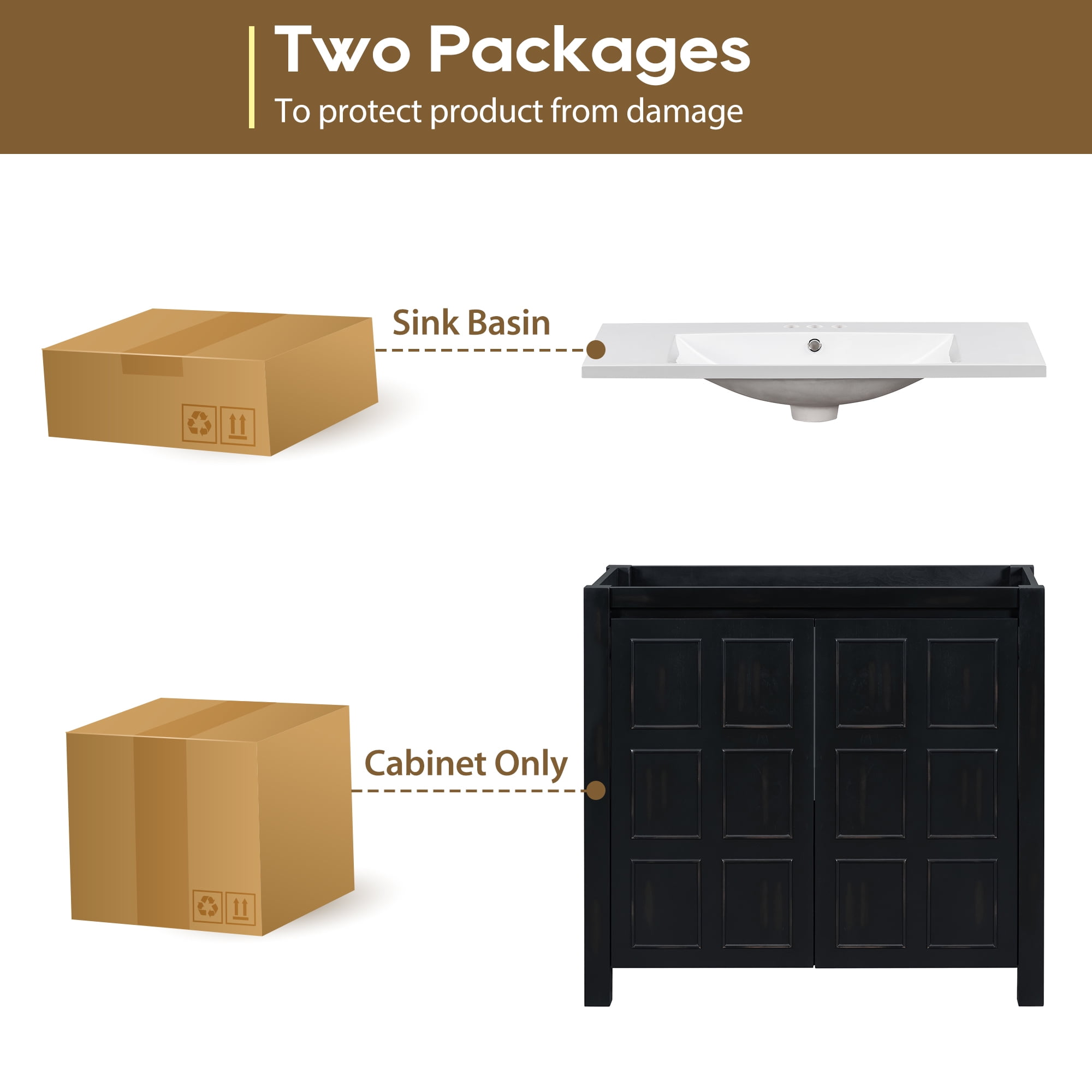 KYLE & KAY 36" Bathroom Vanity with Ceramic Sink, Bathroom Vanities Cabinet with Soft-Close Cabinet, Vanity Sink with Adjustable Shelves, Espresso