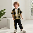 thumbnail image 2 of Toddler Kids Outfit Sets Short Sleeve Patchwork Plaid Prints T-Shirt Hooded Tops And Pants Kids Boys Girls Retro Stylish Outfit Sets，2Piece，7 -8 Years, 2 of 6