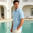 thumbnail image 5 of Uwinwear Mens Button Down Shirts Casual Lightweight Short Sleeve Solid Color Shirt Textured Linen Summer Beach Tops with Pocket,Light Blue,S, 5 of 8