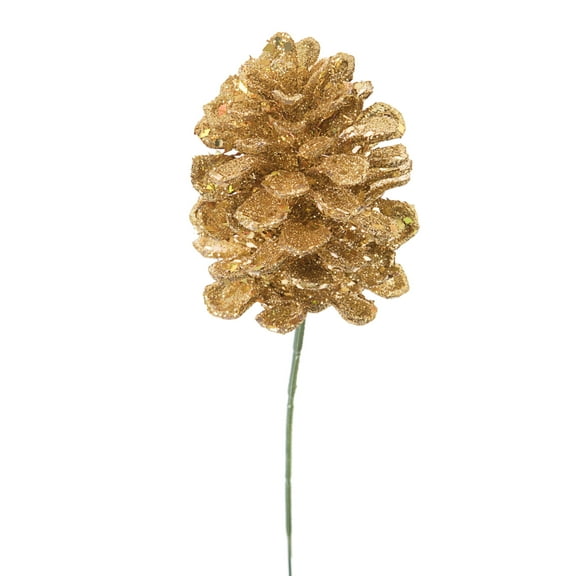 Darice Glitter Pinecone Pick Gold, 2.5 X 9 inches