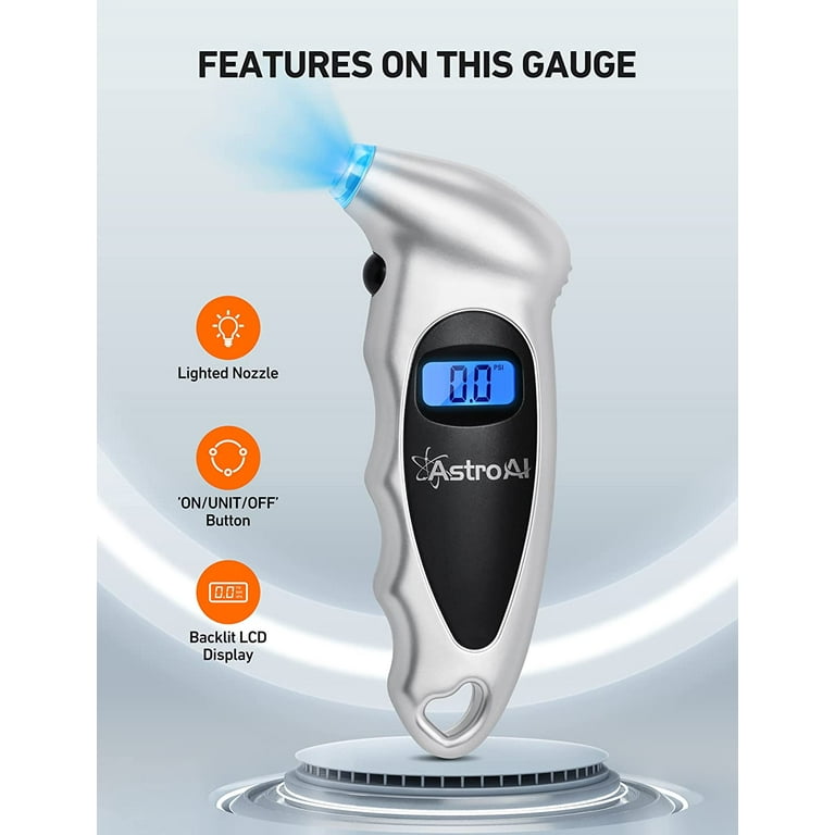AstroAI Digital Tire Pressure Gauge 150 Psi, 4 Settings LCD Display,  Non-Slip Grip, for Car/Bike, for Gift (2 Packs) 