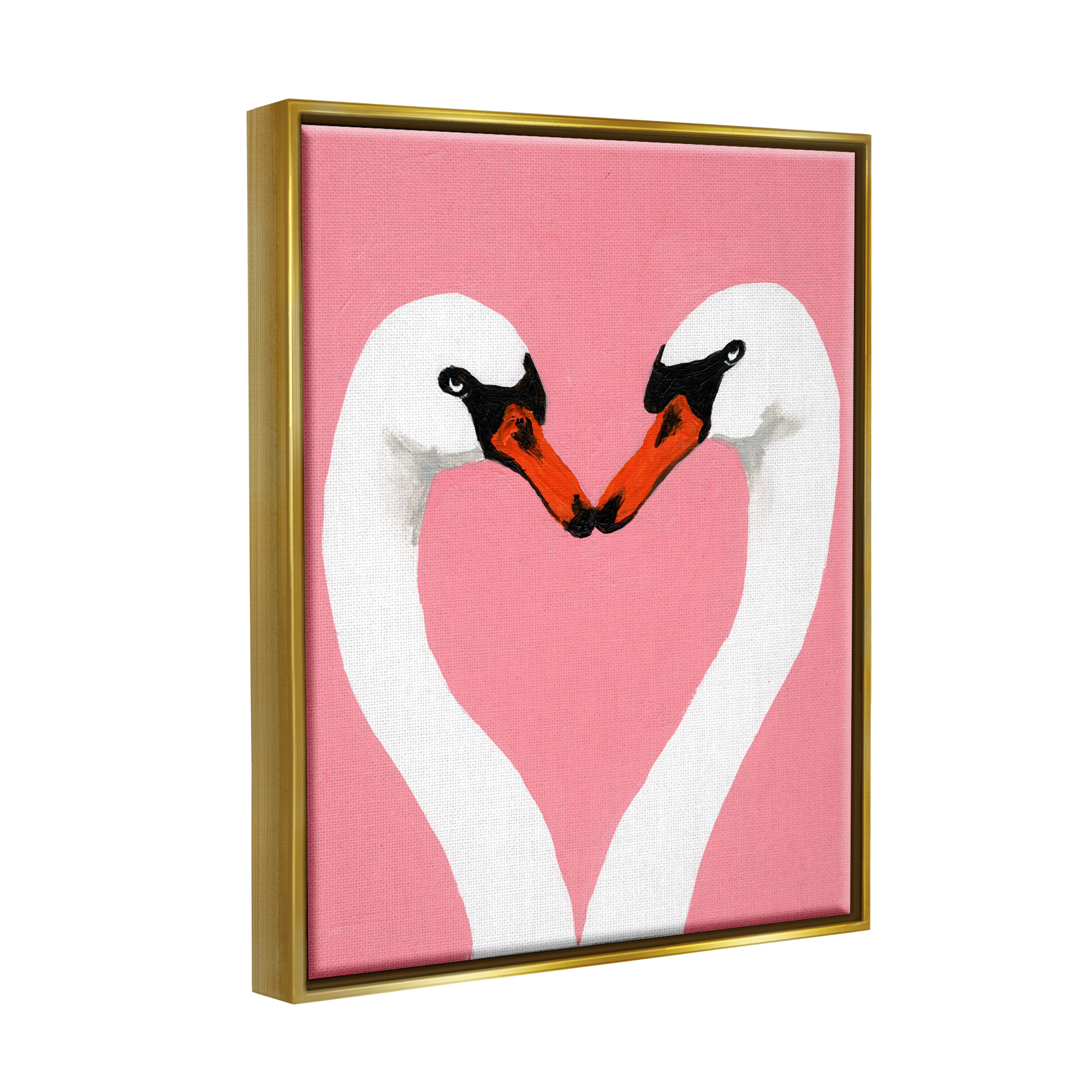 Stupell Industries Pink Swan Beaks Heart Shape Animals & Insects Painting Gold Floater Framed Art Print Wall Art