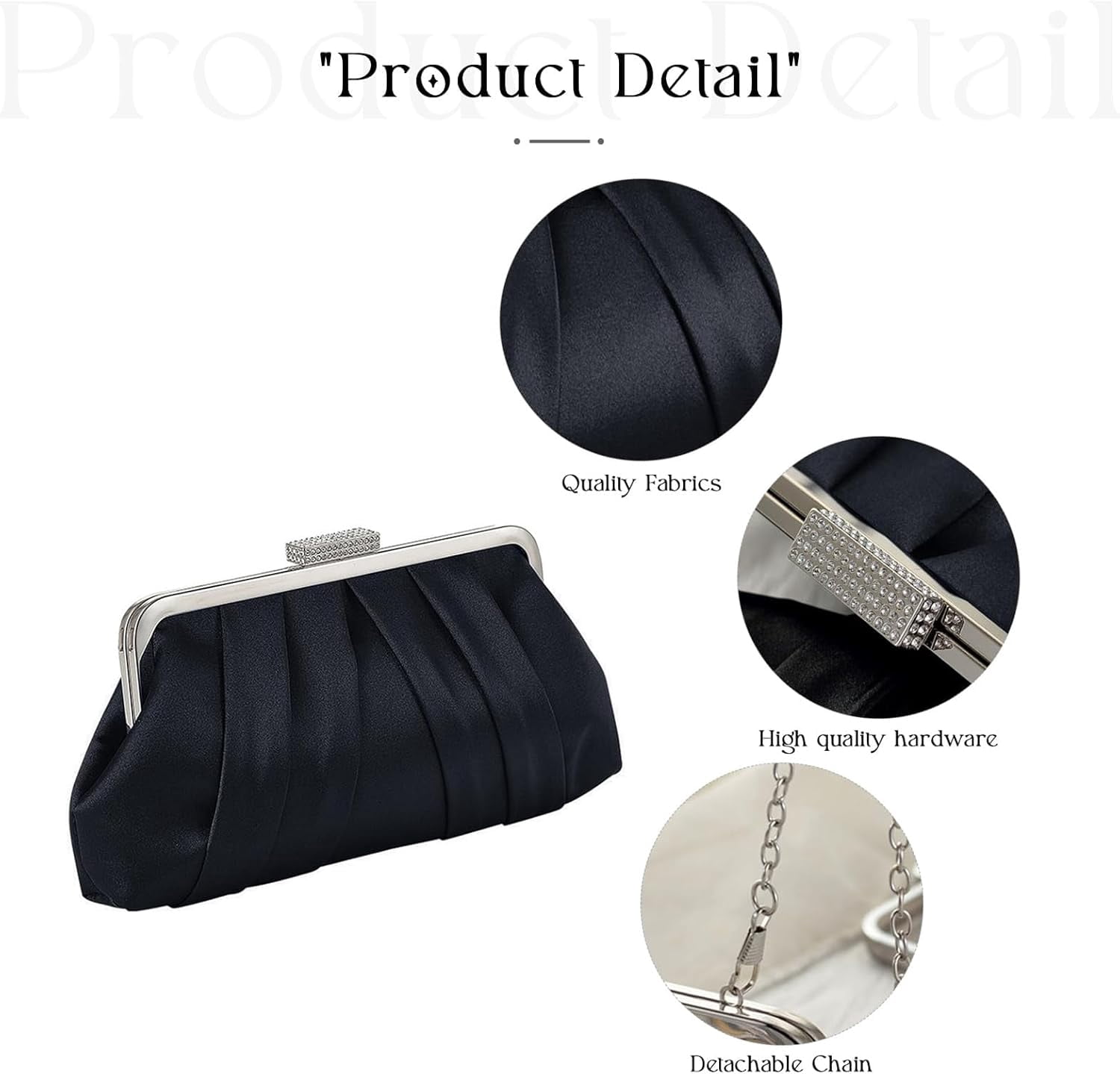 Women Elegant Evening Clutch Bag Small Formal Handbag Pleated Satin Shoulder Bag Simple Classic Purse