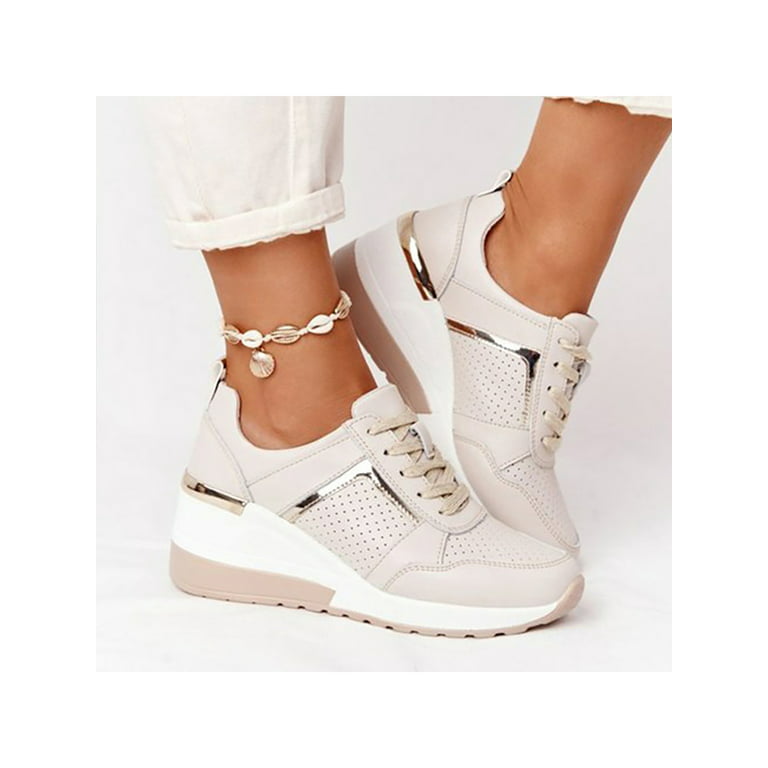 Women's Chunky Sneakers Lace Up Platform Shoes Casual Running Wedge Heel  Shoes
