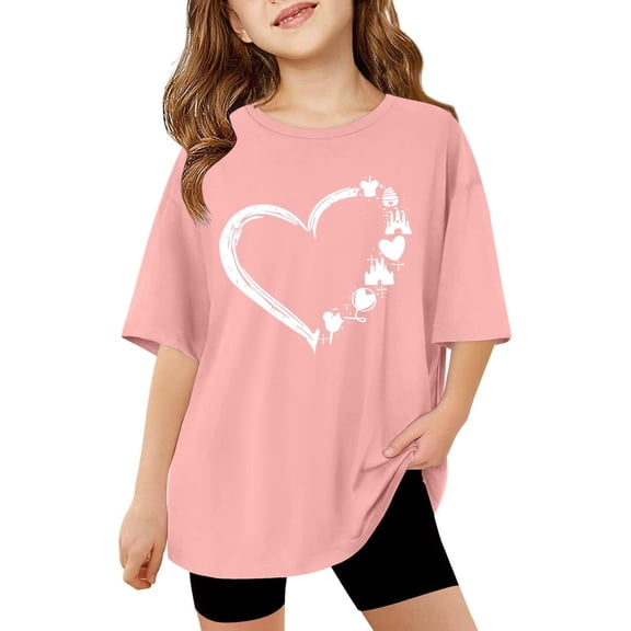 MHFRRA Girls Summer Clothes Children's Drop Shoulder Graphic T Shirt for Ages 3 14 150
