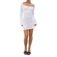 thumbnail image 1 of Coduop Women Square Neck Long Sleeve Dress Knitted Cutout Party Mini Dress for Beach Club, 1 of 9