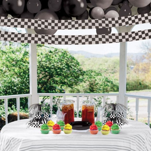 Club Pack of 12 Black and White Race Track Theme Checkered Party Streamers 30'