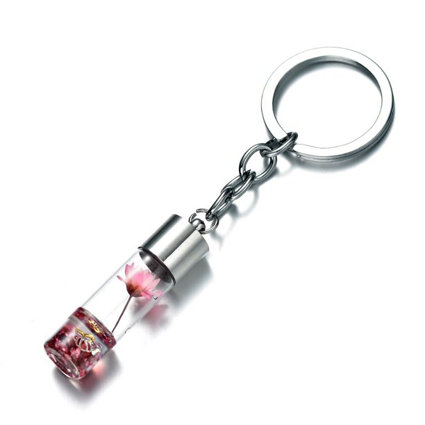 LLavero de flores eternas naturales a la moda, llaveros de plantas de flores secas, llaveros de botella de los deseos, llavero, accesorios para bolsos de mujer Deng Xun unisex