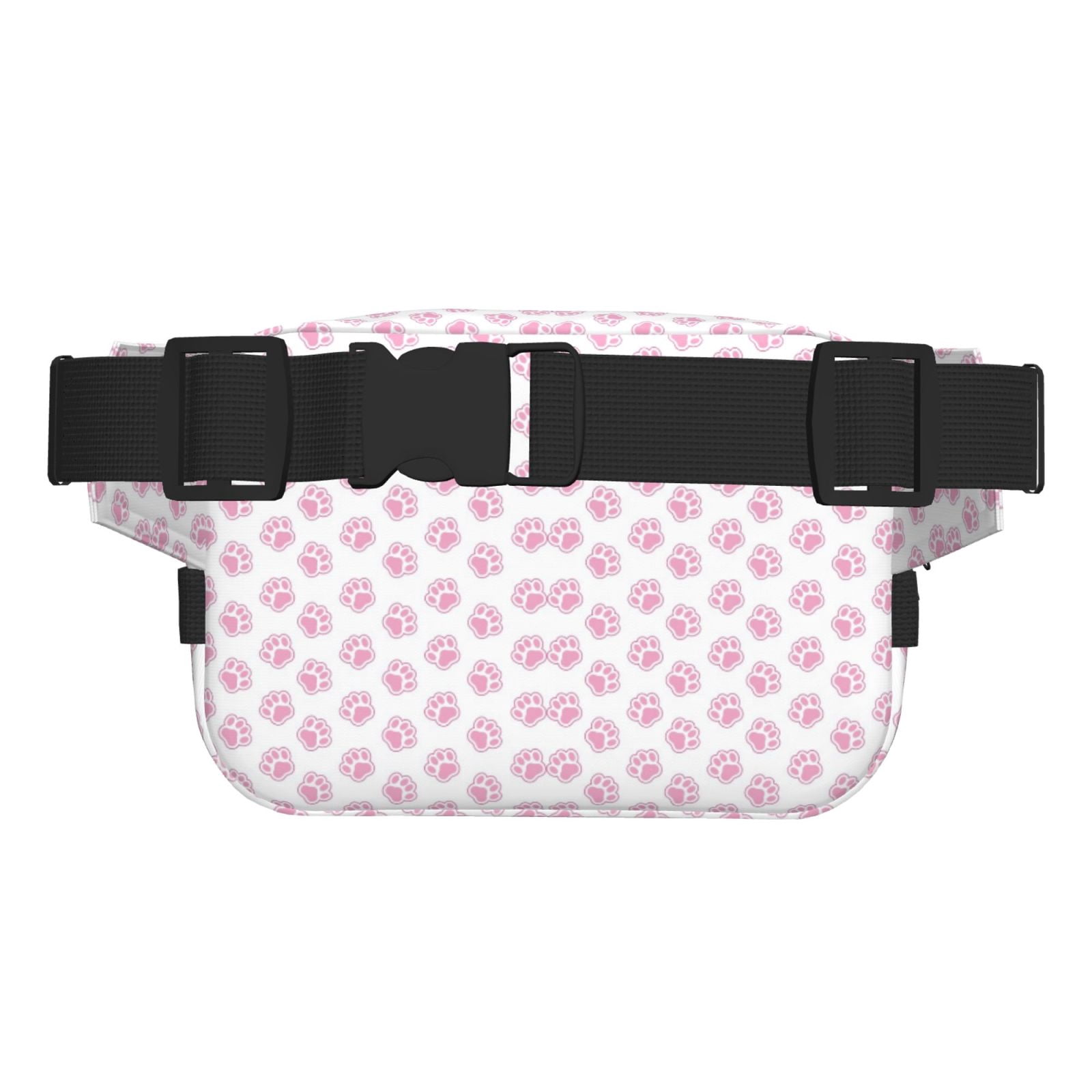 Picia Pink Paw Print Square Double-Layer Waist Bag Mini Adjustable Waist Belt Bag Exercise Running Travel Hiking