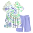 thumbnail image 6 of NIEWTR 11-12 Years Teen Girls'Clothing 2 Piece Sets Summer Short Sleeve Graphic T Shirt And Print Shorts Outfit Set Yoga Gym Outfit Top and Flare Pants Set A7-Blue, 6 of 8