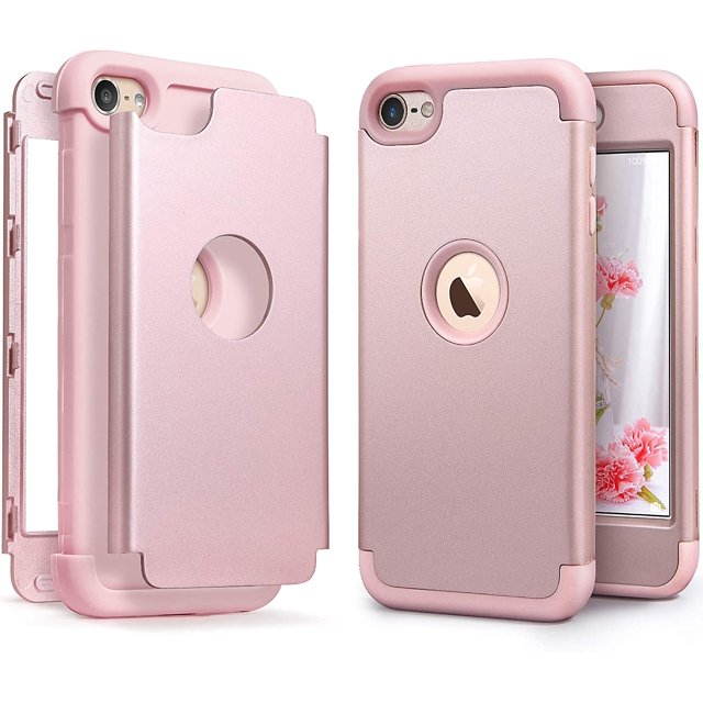 Heavy Duty Protection Case For Apple iPod Touch 5/6/7th Gen With Screen Protector, Rose Gold
