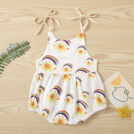 

Child dress Baby Girl Printed Summer Rainbow Print Sleeveless Sling Romper Jumpsuit Fragarn