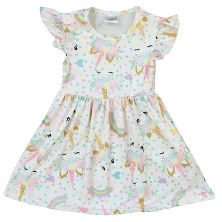 Little Girl Dress Kids Unicorn Rainbow Easter Summer Flower Girl Dress Off...