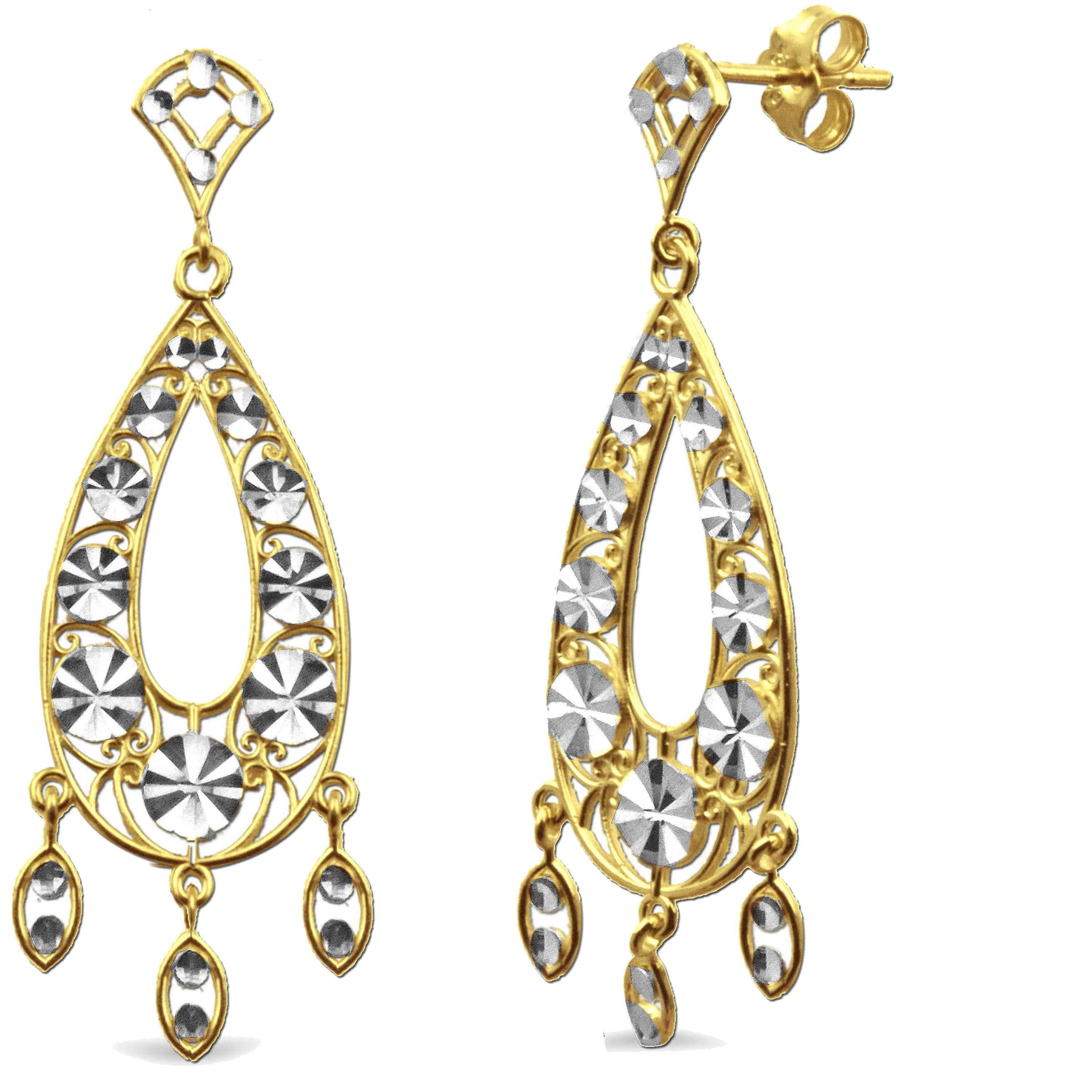 Handcrafted 10kt Yellow Gold Diamond-Cut Pear Shaped Dangle Earrings