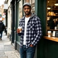 thumbnail image 5 of UDAUDU Men's Flannel Hoodie Shirts Casual Comfortable Button Down Plaid Shirt Jackets for Men Long Sleeve Stylish Hooded with Pocket Light Blue 3XL, 5 of 7