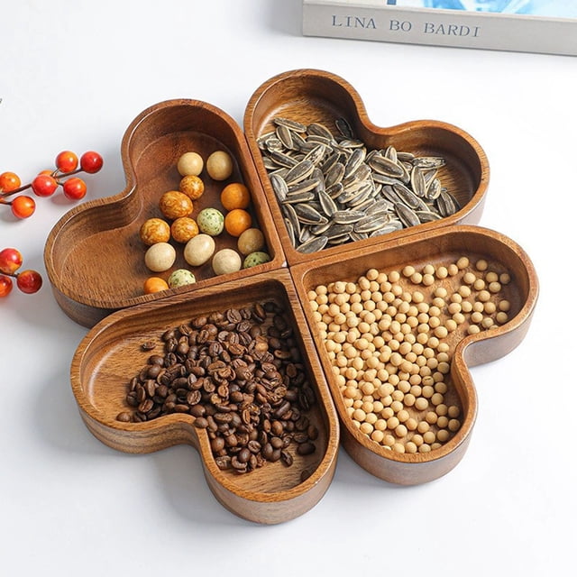 Kctiaxy A Tray Stackable Dried Fruit Box Nut Solid Wood Tray Inventive Color Tray Piness Heart-Shaped Tray Kitchen Appliances