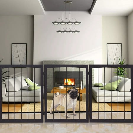 - Gymax Folding Solid Wooden Pet Dog Fence Playpen Gate 3 Panel Free Standing Indoor