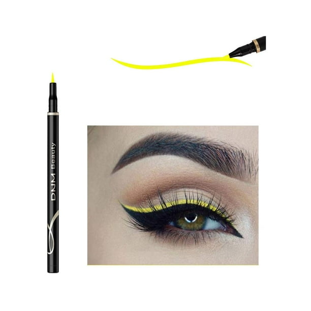 DNM Maquillaje de ojos de gato Impermeable Neón Colorido Líquido Delineador de ojos Maquillaje Comestics Delineador de ojos negro de larga duración Lápiz Herramientas de maquillaje (amarillo)