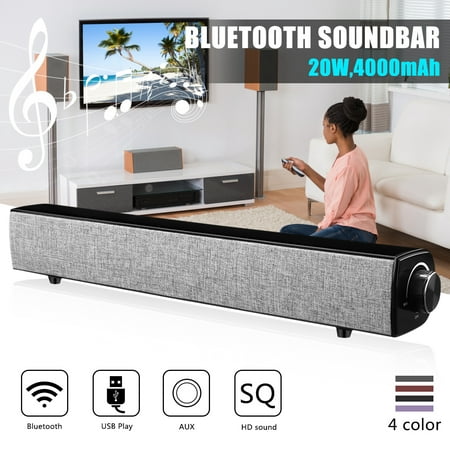 20W bluetooth 4.2 Speaker System AUX Soundbar 4000mAh Wireless Bass Stereo Subwoofer USB Aux 3.5mm for Home Theatre 3D Surround TV Sound Bar Smartphone