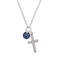 thumbnail image 2 of Delight Jewelry Silvertone Navy Blue Paw on Black Disc I Set You Apart Engraved Cross Zoey Necklace, 28", 2 of 4