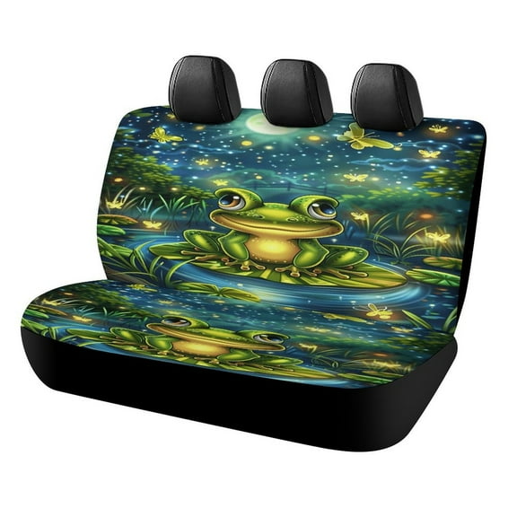 Frog Moonlight Night Rear Seat Covers, Car Backseat Protector, Universal Back Seat Vehicle Interior Protector, Fits Most Cars, SUVs, Sedans, Trucks