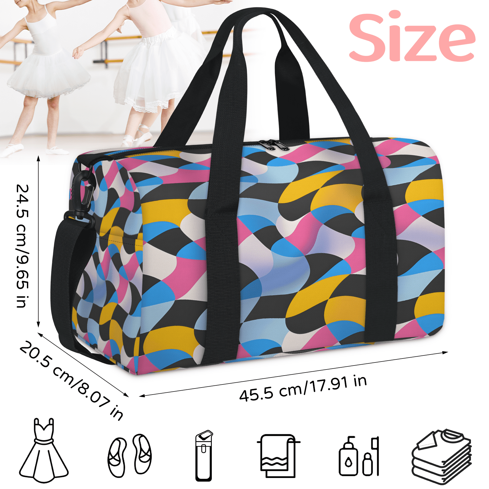 Herdesigns Geometric Shapes Travel Duffle Bag Sports Yoga Weekender Overnight Carry on Workout Bags Lightweight Waterproof Gym Tote Bag for Women Modern Abstract