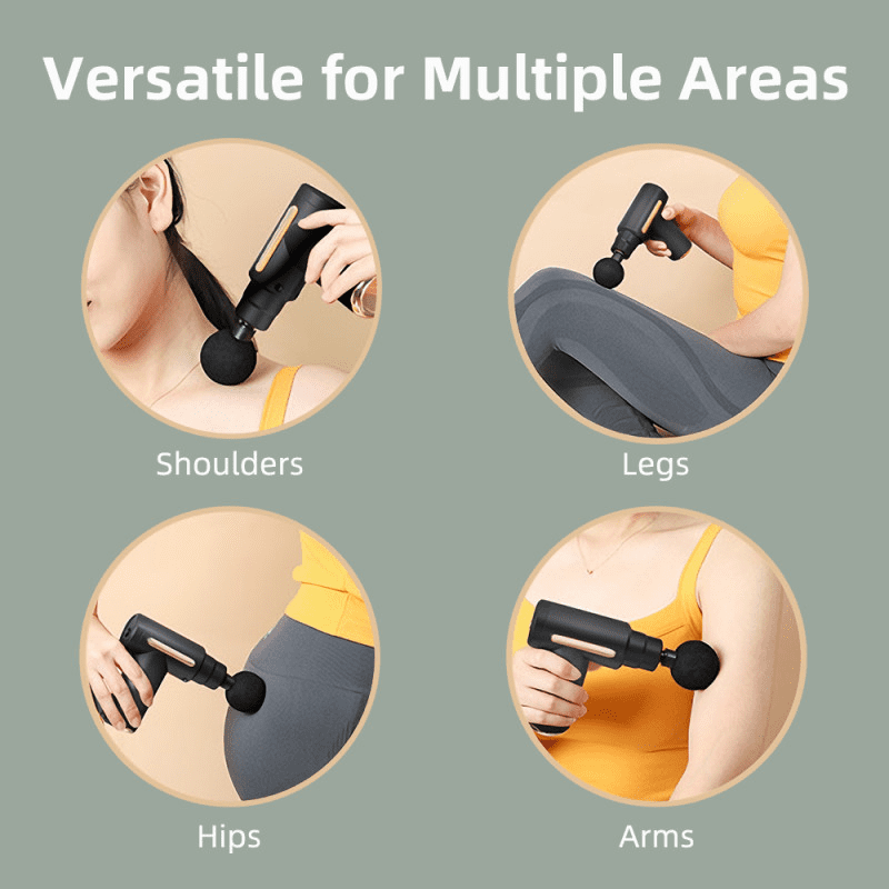 Portable Massage Gun, 6-Speed Muscle Massager with 4 Heads & Type-C, Electric Muscle Massager Gun, Quiet Mini Massager for Neck Back Shoulder Relief, Home Office Travel Use