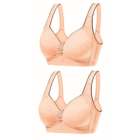 Bigersell Women s Classic T-Shirt Bra 2pc V-Neck Wire-Free Bra Support Women Wireless Comfortable Bra Demi & Balconette Bra Style R-19 Basic Bra Strap Nylon Pullover Everyday Bras Underwear Orange M