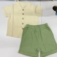 thumbnail image 2 of Yunliwuli Kids Boys Summer Outfits Solid Color Turn-Down Collar Short Sleeve Shirts and Elastic Waist Shorts 2Pcs Clothes Set, 2 of 10