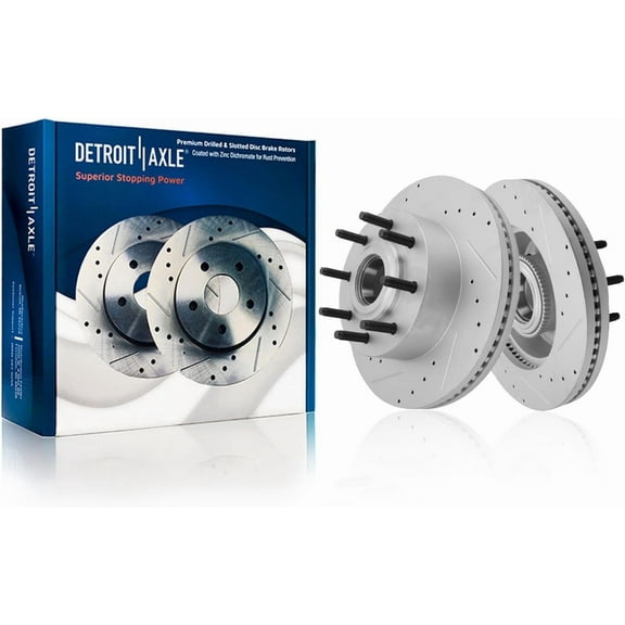 Detroit Axle - 2pc 14.29" inch (363mm) Front Brake Rotors for Ford 2013-2025 F-250 F-350 Super Duty [RWD], Drilled Slotted Disc Brake Rotors