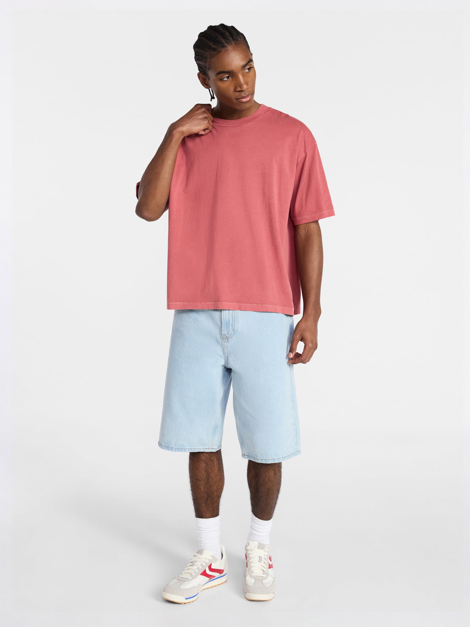 No Boundaries Cotton Oversized Cropped Tee with Short Sleeves, Men's and Big Men's XS-5XL
