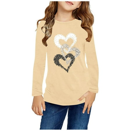 KkSLirnhs Sweatshirts for Girls 10-12 Girls Long Sleeve Prints Shirts Cute CrewNecks Dressy Casual Blouses Clothes 3 Years Beige