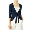 thumbnail image 3 of INSPIRE CHIC Women's Tie Front Long Sleeve Ruffled Hem Open Front Knit Cardigan XL Blue, 3 of 9