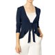 thumbnail image 2 of Cárdigan de punto abierto con mangas largas y dobladillo con volantes para mujer, con lazo en la parte delantera, 3XL, azul, 2 of 7