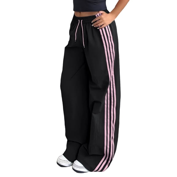 Fgnfyis Baggy Sweatpants for Women Wide Leg Baggy Track Pants Low Rise Side Striped Slouchy Palazzo Sweatpants Womens Pants Black XXL