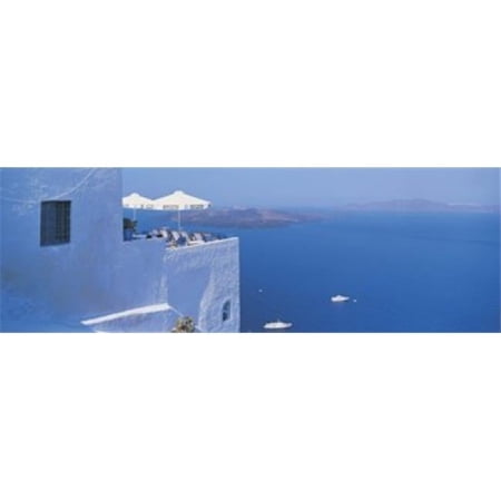 Building On Water Boats Fira Santorini Island Greece Poster Print by - 36 x 12