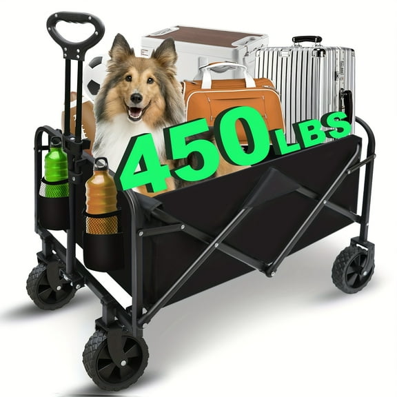 "Heavy Duty Folding Wagon Cart - 360° All-Terrain, Large Capacity Collapsible Utility Cart for Beach, Camping, Garden & Sports | Outdoor Equipment Cart with Durable Frame" (178 characters)