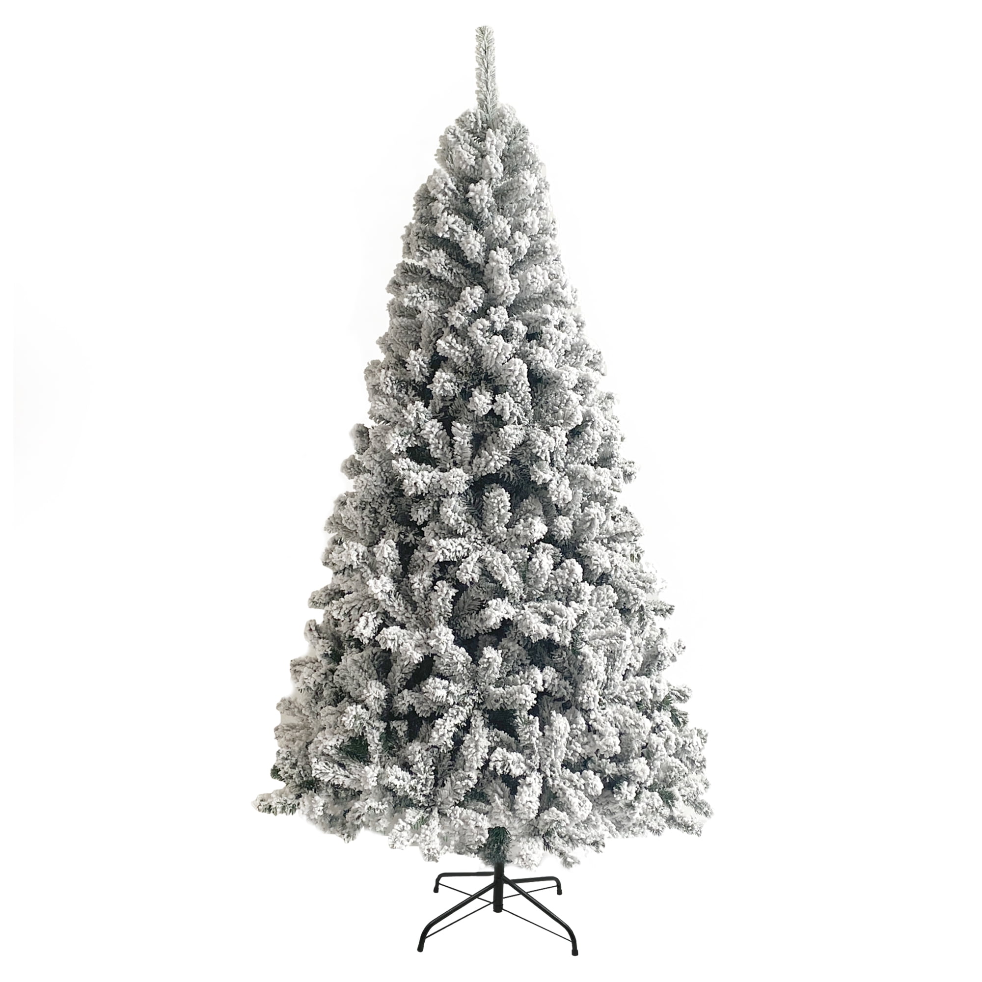 7FT Flocked Christmas Tree, Prelit Artificial PVC Snow Hinged