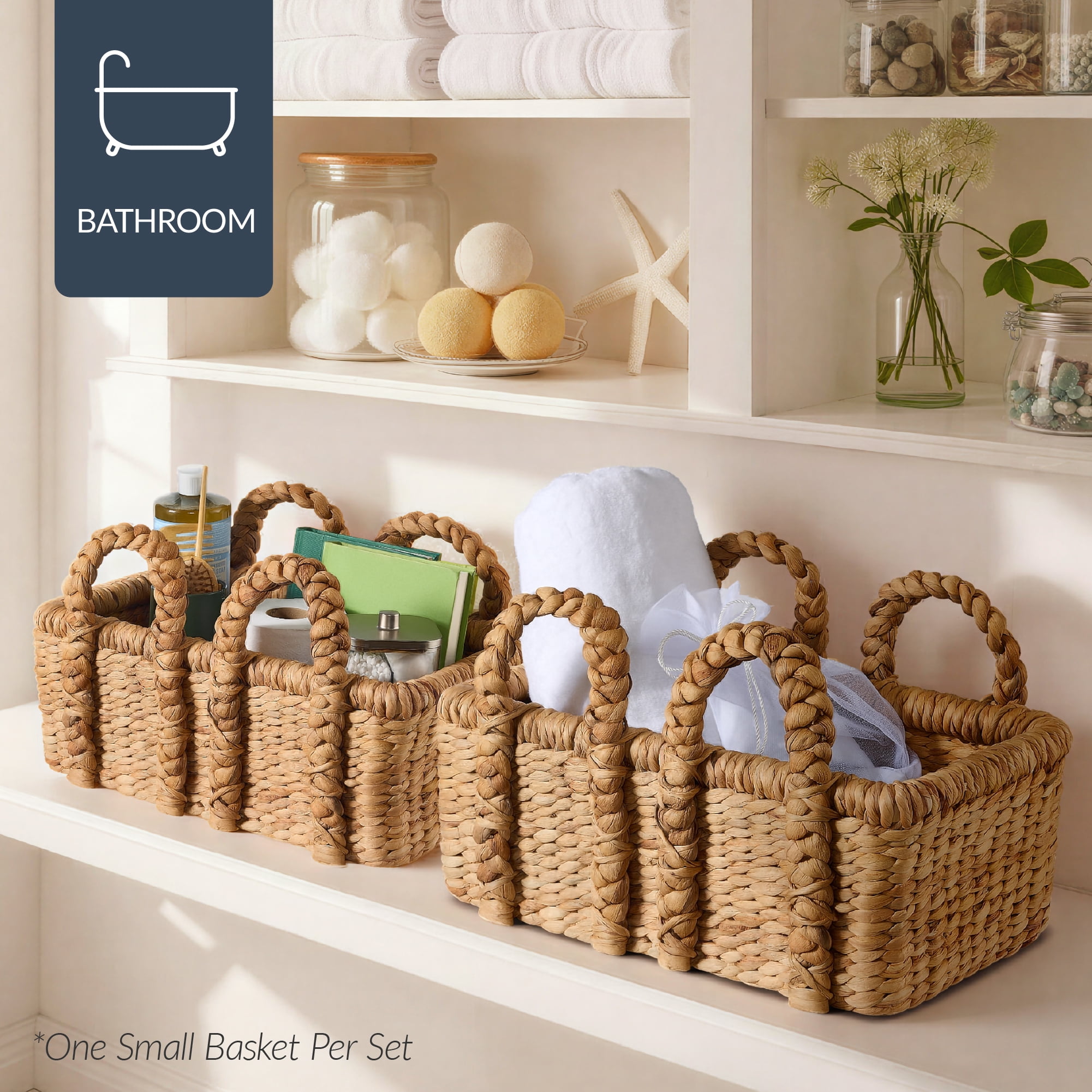 Best Choice Products 3Pc Shelf Baskets, Small, Large and XL Chunky Woven Wicker Baskets w/ Braided Handles - Natural