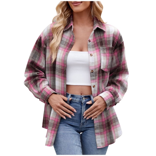 Veste Chemise à Carreaux Décontractée Mode Automne pour Femmes