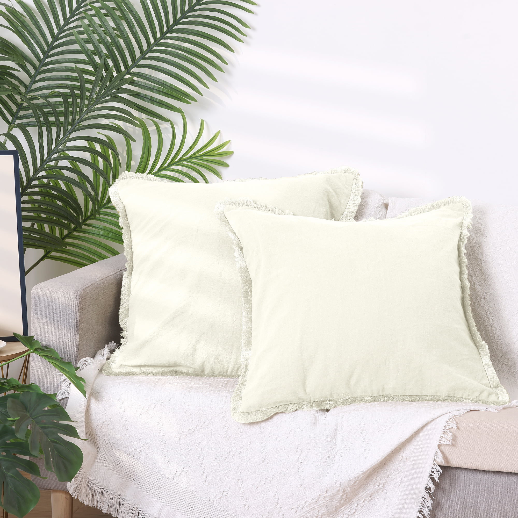 Unique Bargains 2 Pcs Cotton Decorative Throw Pillow Cover with Tassel Trim for Couch Bed White 18" x 18"