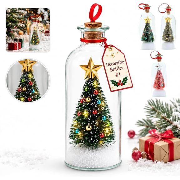 Recordable Christmas Tree Message in a Bottle Ornament with Playback | Voice Message Keepsake, Snow Scene Glass Bottle, Home Display, Christmas Decoration