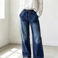 thumbnail image 5 of Miqool Wide Leg Jeans for Women Trendy Pleated High Waisted Drawstring Tie Elastic Waist Stretchy Denim Pants Trouser Jeans with Pockets, 5 of 6