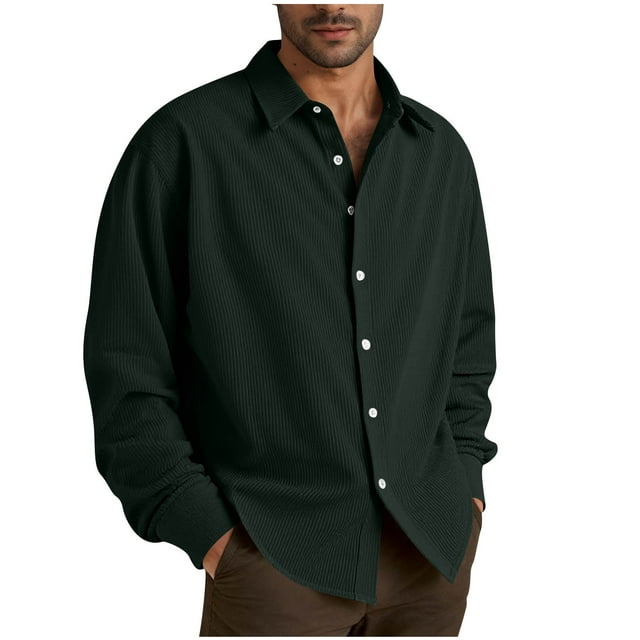 fatyb Mens Corduroy Shirts Button down Casual Shirts Collared Long Sleeve Shacket Casual Loose Jacket