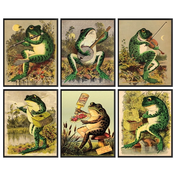 97 Decor Vintage 8x10 Banjo Frog Poster Set, 6 Pieces
