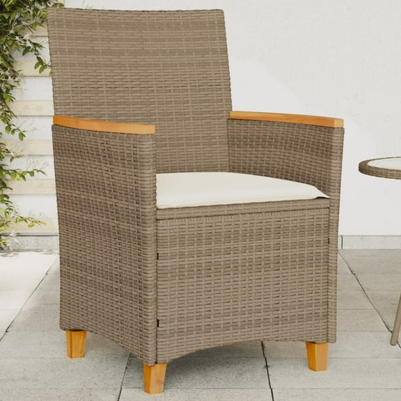 vidaXL Patio Chairs with Cushions 2 pcs Beige Poly Rattan&Solid Wood