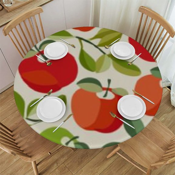 Red Green Apples Fruit Round Fitted Tablecloth with Elastic Edge Table Cover
