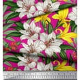thumbnail image 3 of Soimoi Pink polyester Crepe Fabric Leaves & Lily Floral Print Fabric by Yard 52 Inch Wide, 3 of 3