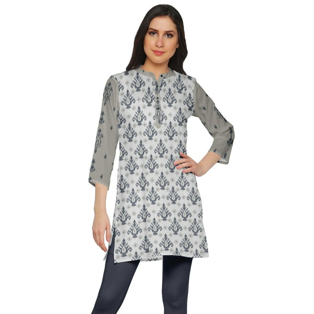 Moomaya Kurta Mini en Poly-Crêpe Tunique d'Été Kurtis Courts Imprimés pour Femmes